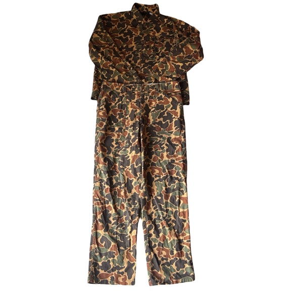 Kmart Duck Camo Mens L Matching Shirt Pants Set Button Up Field Jacket VTG 80s - Picture 1 of 9